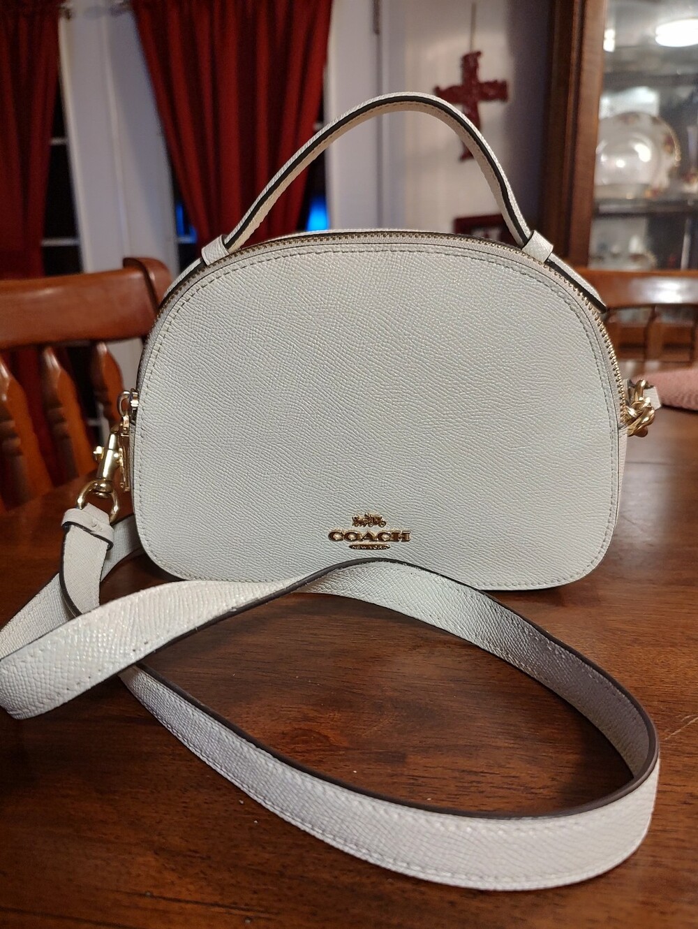 Coach Cream Leather Dome Crossbody with Gold Hardware